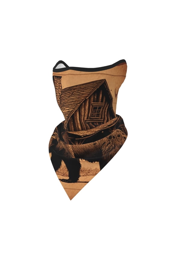 Windproof Sports Face Mask Protection Mesh Breathable Balaclava for Outdoor Activities, Rustic Lodge Cabin Bear Southwestern Vintage