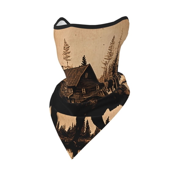 Windproof Sports Face Mask Protection Mesh Breathable Balaclava for Outdoor Activities, Rustic Lodge Moose Deer Vintage