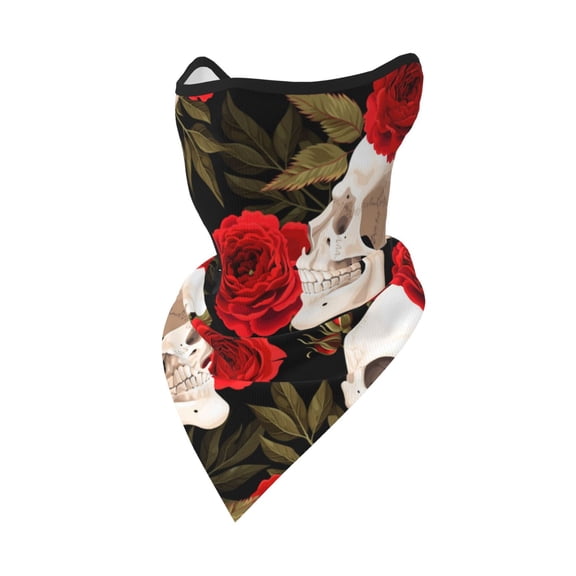 Windproof Sports Face Mask Protection Mesh Breathable Balaclava for Outdoor Activities, Skulls Red Roses Raven