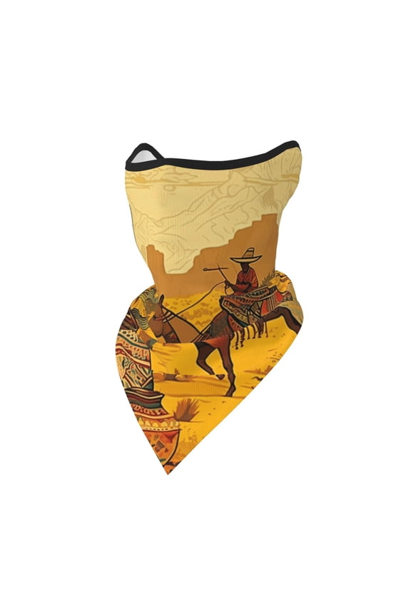 Windproof Sports Face Mask Protection Mesh Breathable Balaclava for Outdoor Activities, Southwestern Ethnic Native Cactus Horse