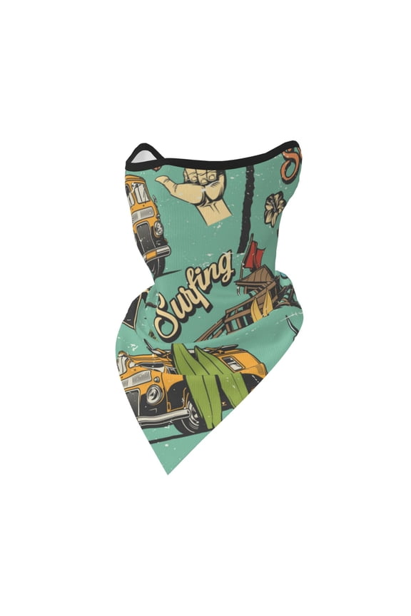 Windproof Sports Face Mask Protection Mesh Breathable Balaclava for Outdoor Activities, Surfing Vintage Shark Hawaii Turtle Tiki