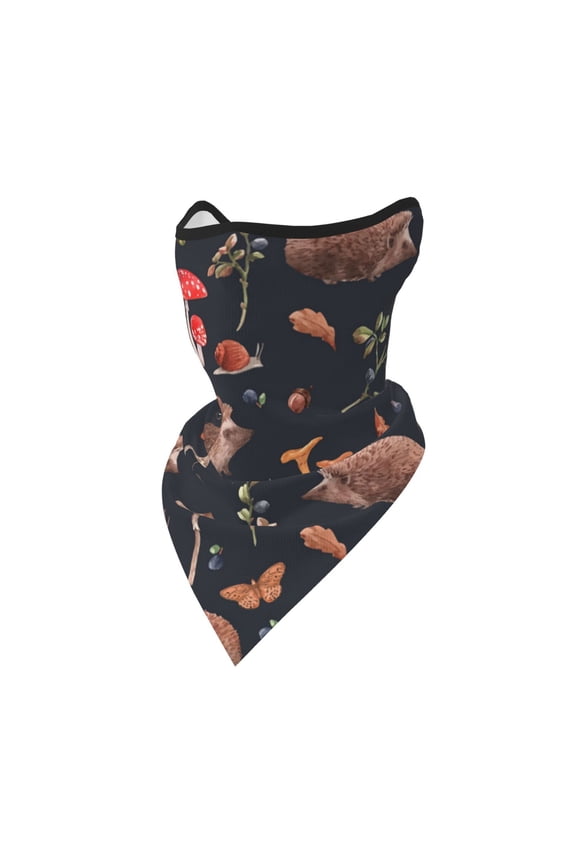 Windproof Sports Face Mask Protection Mesh Breathable Balaclava for Outdoor Activities, Watercolor Hedgehog Mushroom