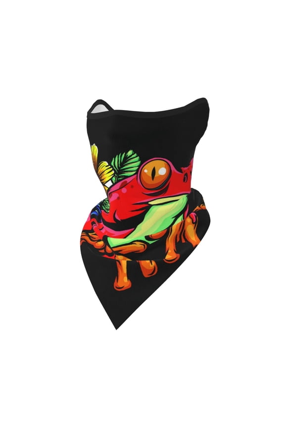 Windproof Sports Face Mask Protection Mesh Breathable Balaclava for Outdoor Activities, Watercolor Red Frog With Flower