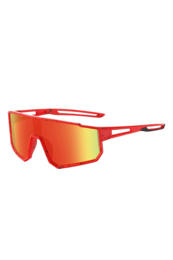 Windproof Sports Sunglasses Uv Protection Shield Shades With Vented Temples For Road Cycling Outdoor Activities(Red-14.5Cm)