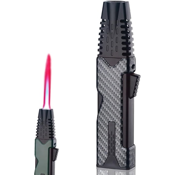 Windproof Straight Flame Butane Torch Lighter Inverted 360° Ignition, Portable Cigar Lighter with Lockable Flame, Metal Rechargeable Lighter Suitable for Candles Kitchen Outdoor i Camping BBQ(Black2)