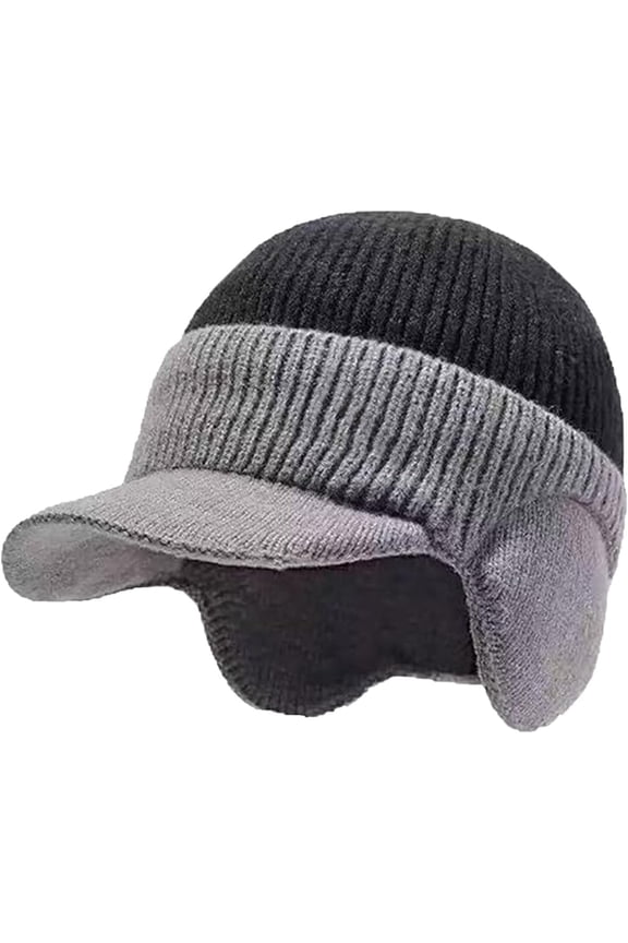 Windproof Thermal Cap with Visor, Fleece-Lined Mens Winter Beanie Earflap Hat for Ultimate Cold Protection