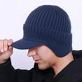 thumbnail image 1 of Windproof Thermal Cap with Visor, Mens Winter Knitted Earflap Hat, Elastic Warm Ear Protection Knitted Hat Navy One Size, 1 of 3