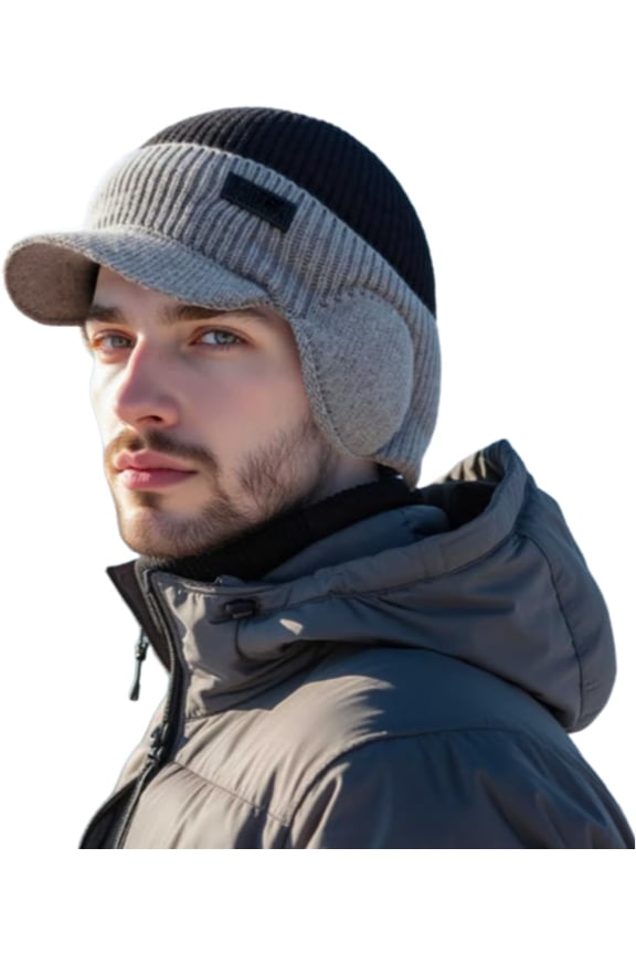 Windproof Thermal Cap with Visor - Ultimate Cold Protection & Style, Fleecelined Ear Protection Winter Hat