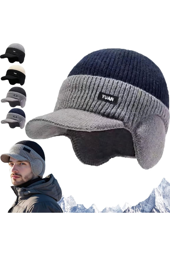 Windproof Thermal Cap with Visor, Winter Knitted Earflap Hat - Ultimate Cold Protection Fleecelined Ear Protection