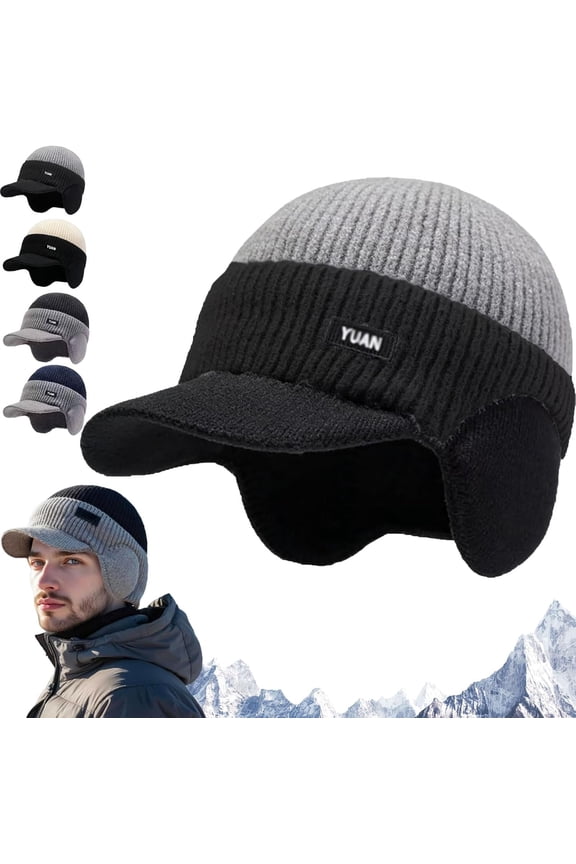 Windproof Thermal Cap with Visor, Winter Knitted Earflap Hat - Ultimate Cold Protection Fleecelined Ear Protection