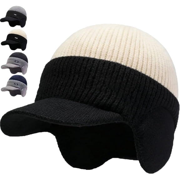 Windproof Thermal Cap with Visor, Winter Knitted Earflap Hat - Ultimate Cold Protection Fleecelined Ear Protection