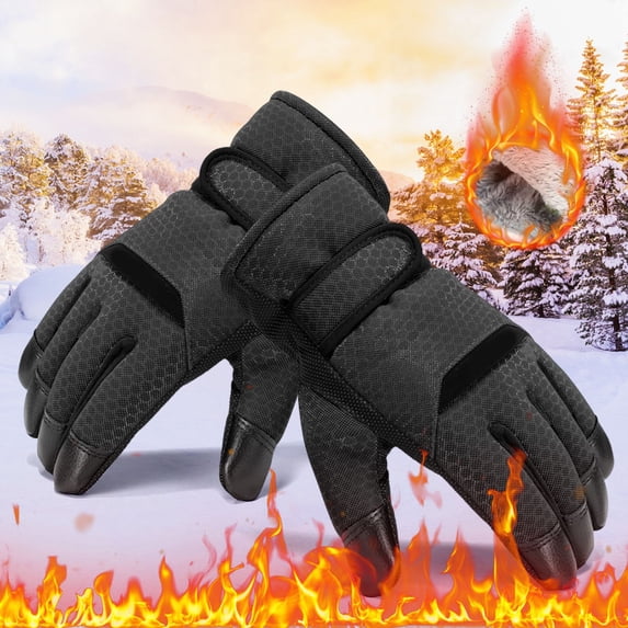 Windproof Thermal Heated Winter Gloves, Non Slip Thick Insulated Hand Warmers, Adjustable Wear Resistant Riding Mitts for Outdoor Motorcycle Driving Cold Weather Daily Hand Protection
