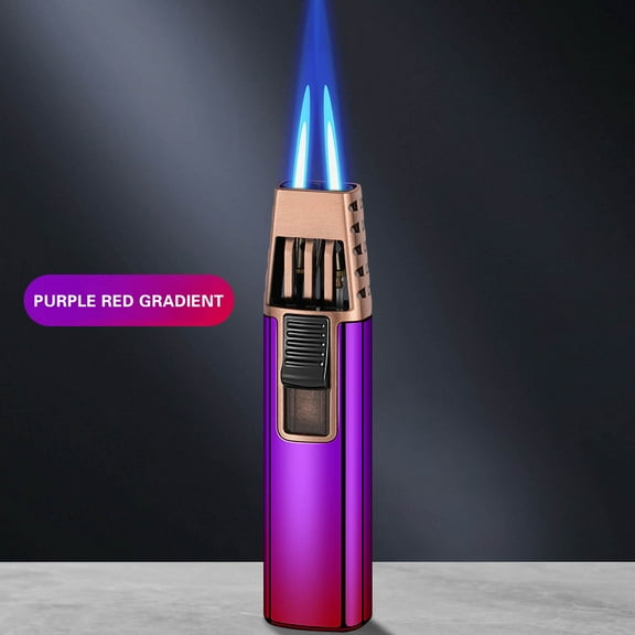 Windproof Torch Lighter, Refillable Butane Blue Flame Lighter, Adjustable 1300C Alloy Turbo Torch for Outdoor BBQ Baking, Purple