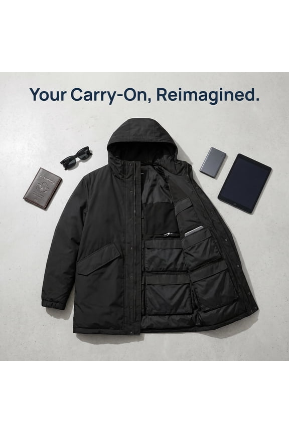 Windproof Travel Jacket with Hidden Pockets, Water Resistant Smart Outerwear, Perfect for Saving Carry-On Fees During Short and Long Trips