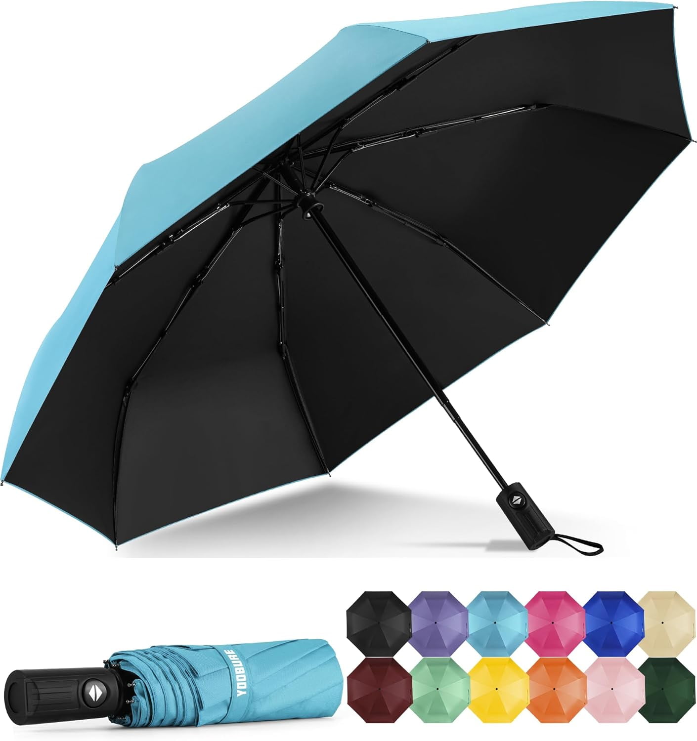 Windproof Travel Umbrella - Automatic Umbrellas for Rain, Compact Folding Umbrella with UV Protection, Lightweight Portable Design for Backpack/Walking/Car, Sun & Storm Ready