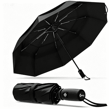 Windproof Travel Umbrella - Compact & Withstands Winds up to 85MPH, Strongest Premium Auto Folding Umbrella for Rain and Sun - Durable, Light & Portable for Women & Men, Fits Backpack & Cars