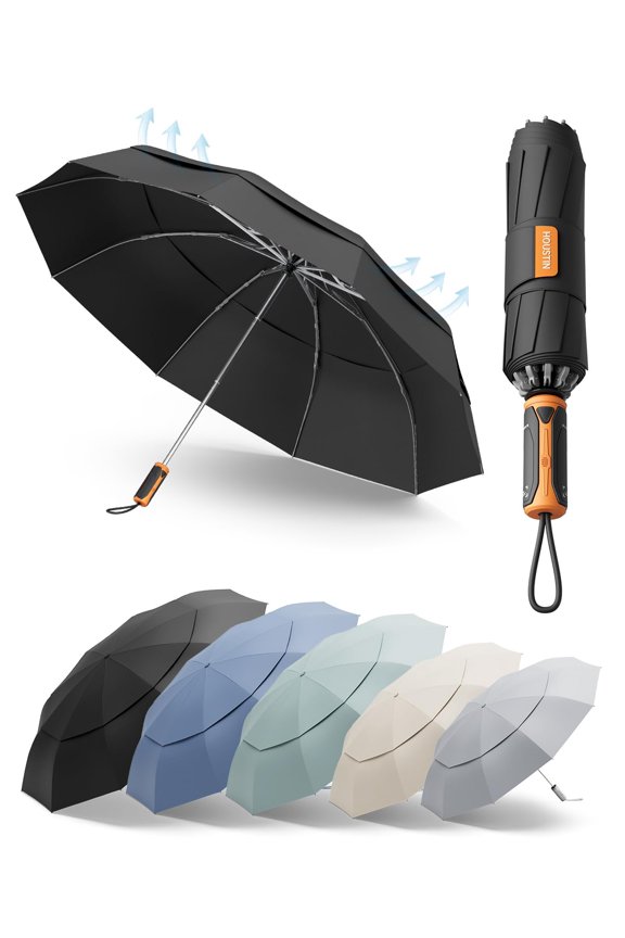 Windproof Travel Umbrella with Double-Layer Ventilated Canopy - Withstands 55+ MPH Winds, Auto Open/Close & Reverse Folding Compact Design for Backpack, Car, Commute
