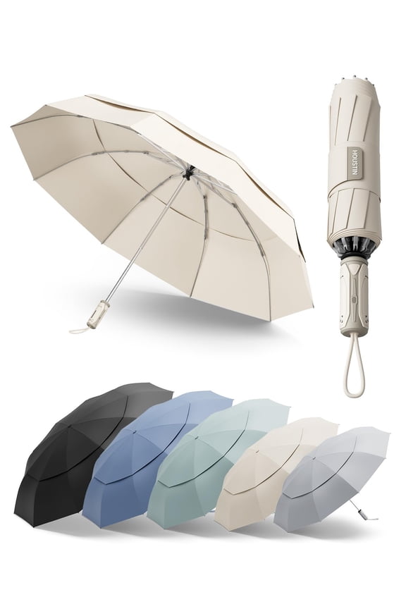 Windproof Travel Umbrella with Double-Layer Ventilated Canopy - Withstands 55+ MPH Winds, Auto Open/Close & Reverse Folding Compact Design for Backpack, Car, Commute