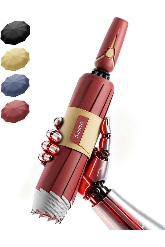 Windproof Travel Umbrella With Automatic Open Close 52 Inch Reverse Fold Portable Compact Umbrella In Red
