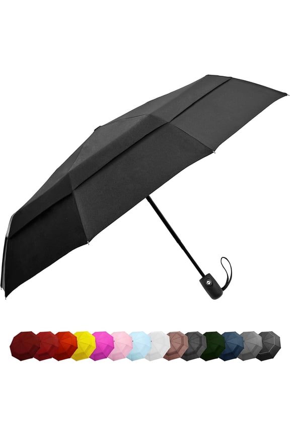 Windproof Travel Umbrellas for Rain - Lightweight, Strong, Compact with & Easy Auto Open/Close Button for Single Hand Use - Double Vented Canopy for Men & Women