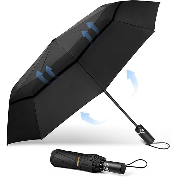 Umbrella Windproof Travel Umbrella, Compact Folding Umbrella, Vented Double Canopy Auto Open Close 10 Rib - Black Freeshipping - Umbrella