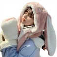thumbnail image 1 of Windproof Warm Animal Rabbit Ear Hat Plush Hat Hoodies Scarf Mittens Adults Kids, 1 of 18