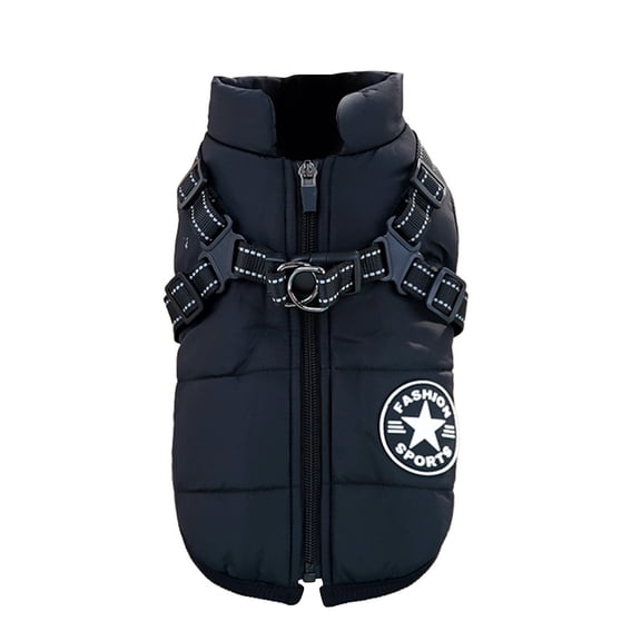 Windproof Warm Dog Jacket with Integrated Harness - Waterproof Pet Fleece Coat, Padded Winter Vest with Reflective Chest Strap, Cold Weather Outdoor Apparel for Small to Large Dogs(Black, M)