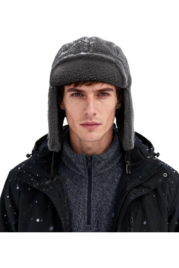 Windproof Warm Sherpa Fleece Hat with Ear Flaps for Women, Winter Trapper Hat Men Russian Ushanka Hat for Cold Weather