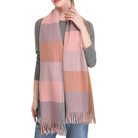 Windproof Warm Tassel Scarves Plaid Long Shawl for Cold Weather Women's Fashion Scarves Long Shawl Winter Thick Warm Knit Large Plaid Scarf Women's Fringe Scarf Winter Scarf for Women