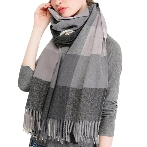 Windproof Warm Tassel Scarves Plaid Long Shawl for Cold Weather Women's Fashion Scarves Long Shawl Winter Thick Warm Knit Large Plaid Scarf Women's Fringe Scarf Winter Scarf for Women