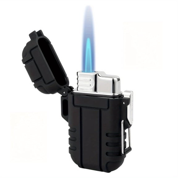 Windproof Waterproof Torch Lighter, Refillable Butane Jet Lighter with Adjustable Blue Flame and Safety Lock, IP56 Outdoor Lighter for BBQ, Candle, Fireplace and Camping, Butane Gas Not Included
