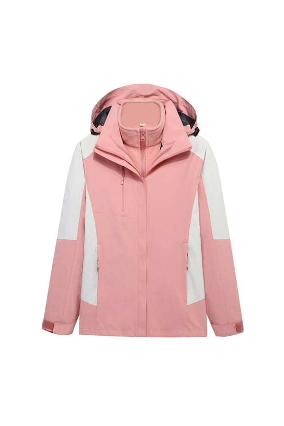 Windproof Winter Warm Coats for Womens Zip Up Detachable Cap And Windproof Thick Three-in-one Jacket Outdoor Sports Warm Jacket Gifts for Womens
