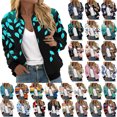 thumbnail image 1 of Windproof Workwear Utility Coat Women's Casual Fashion Printed Pocket Zippered Coat Loose Long Sleeves Top Green L, 1 of 6