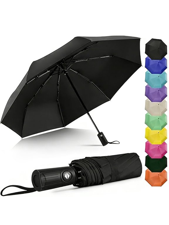Windproof travel umbrella, one-button automatic opening and closing, portable and compact backpack umbrella, strong UV protection umbrella, folding lightweight sun umbrella, for walking (black).