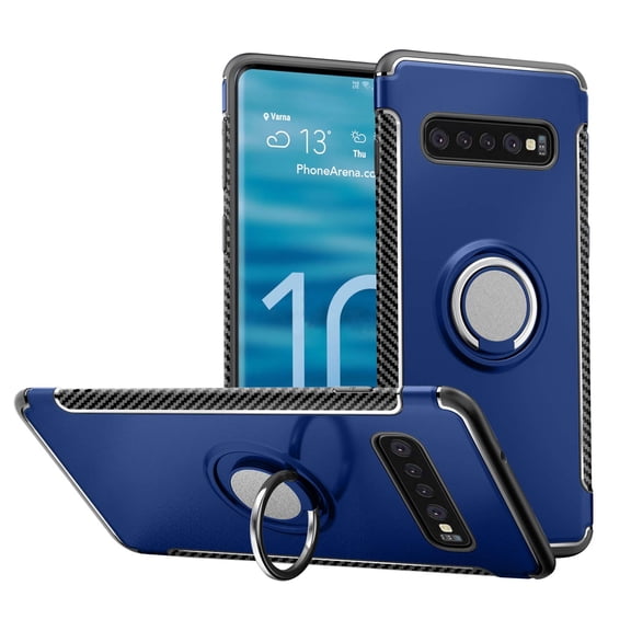 Windrew Galaxy S10 Plus 2019 case,TPU + PC Mixed Double case,Suitable for Galaxy S10 Plus 6.4 inch Full Body Heavy Duty Protection 360 Rotating Metal Hidden Ring Bracket(Blue)