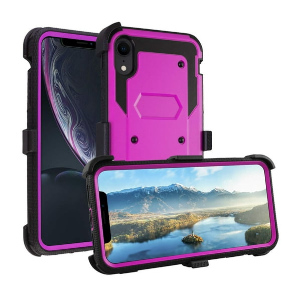 Windrew iPhone XR 6.1 inch 2018 case, Heavy Duty Shockproof Rugged Hybrid Housing with Rotating Belt Clip and Bracket (Purple)