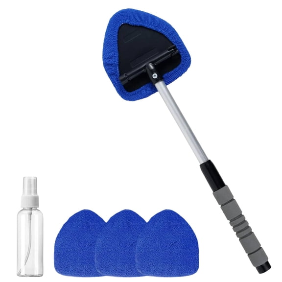 Windscreen Cleaner Tool,Car Windscreen Cleaner Brush,Extendable Windscreen Demister Tool,180 Telescopic Anti-fog Auto Window Cleaning Kit with 4 Reusable & Washable Pads for SUV RV Truck