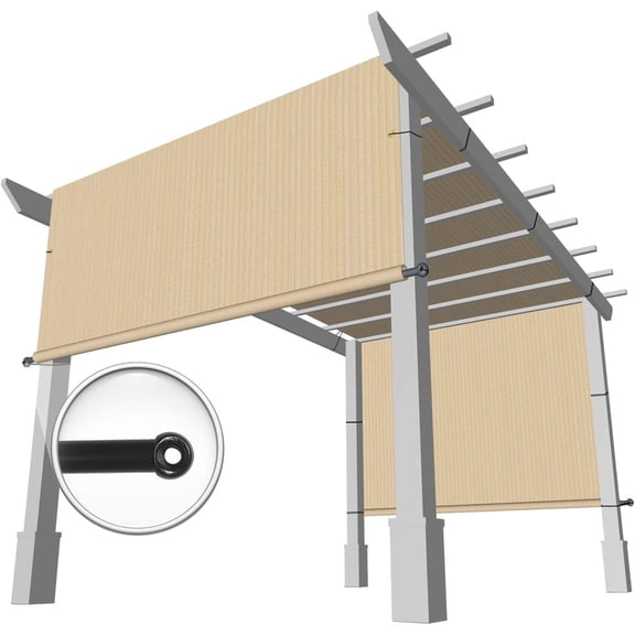 Windscreen4less 8' x 16' Pergola Universal Replacement Shade Cover UV Block Permeable Fabric Canopy Privacy Screen Panel with 2 Weighted Rods for Outdoor Patio Yard Garden Beige