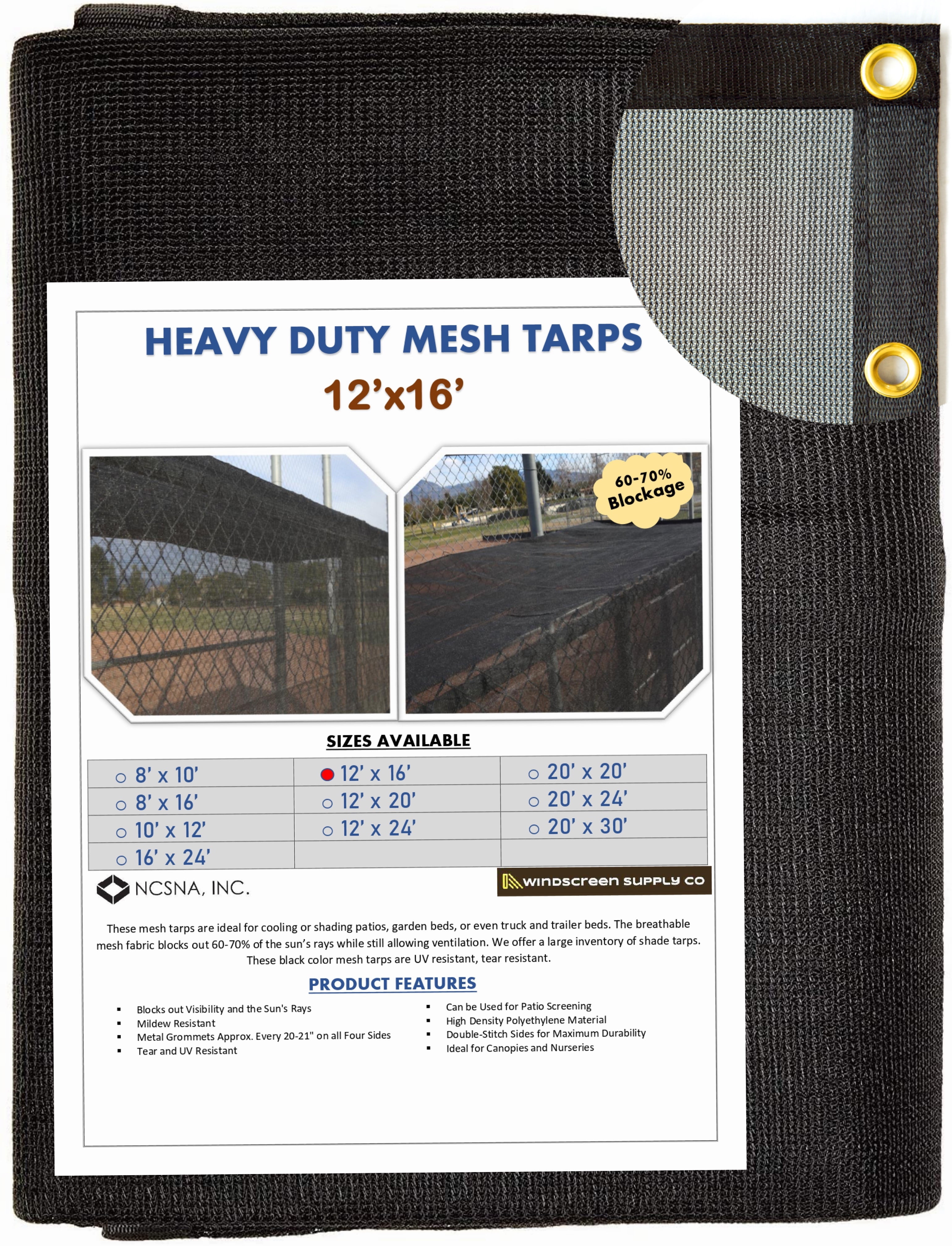 Heavy Duty 12' x 16' Black Polyethylene Mesh Tarp