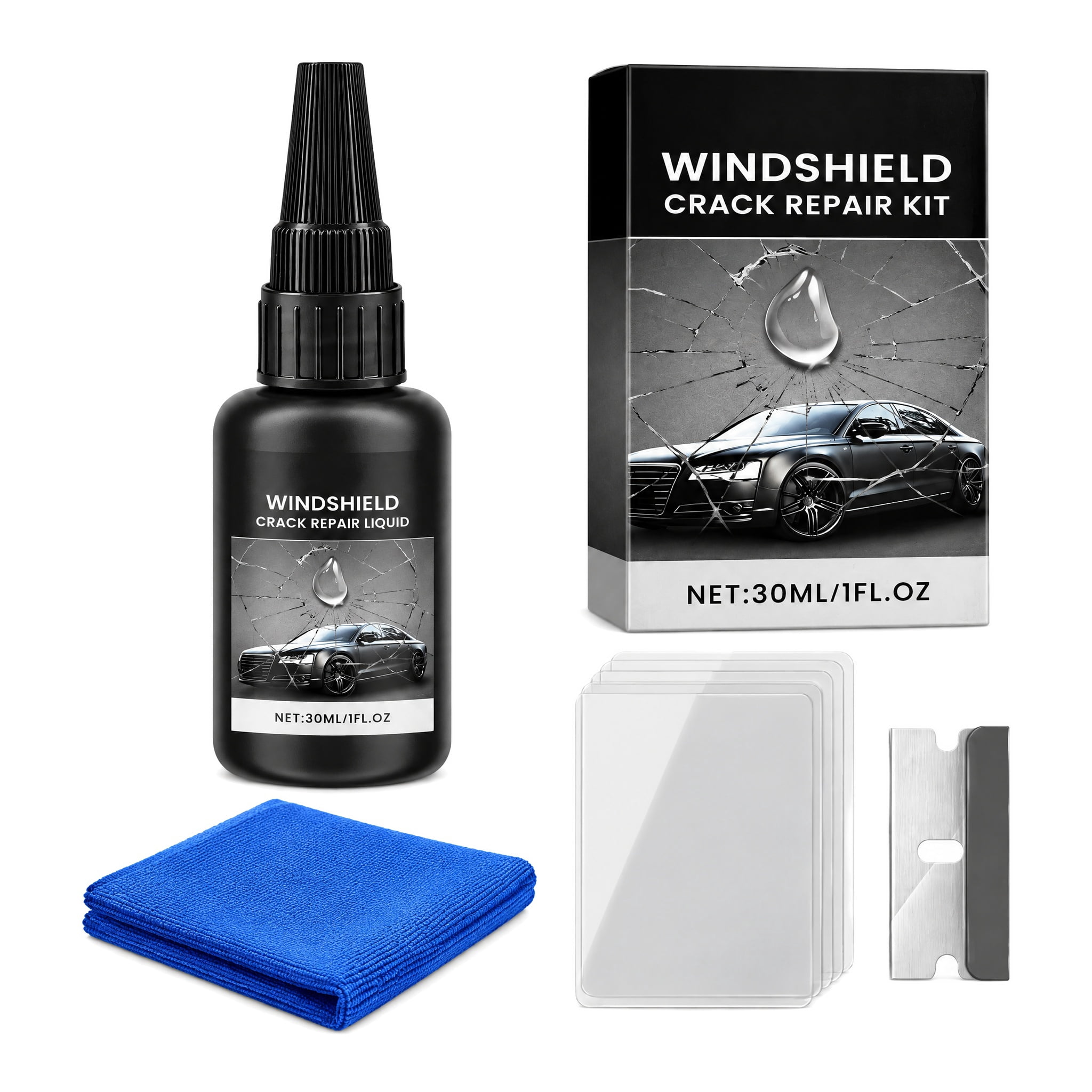 Window Glass Chip Windshield Chip Repair Kit, 30ml Clear Resin Automotive Glass Repair ...