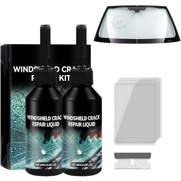 Windshield Chip Repair Kit, Car Glass Crack Repair Liquid for Rock Chips, UV Cure 20ml Fix for Windows Mirrors(2Pcs)