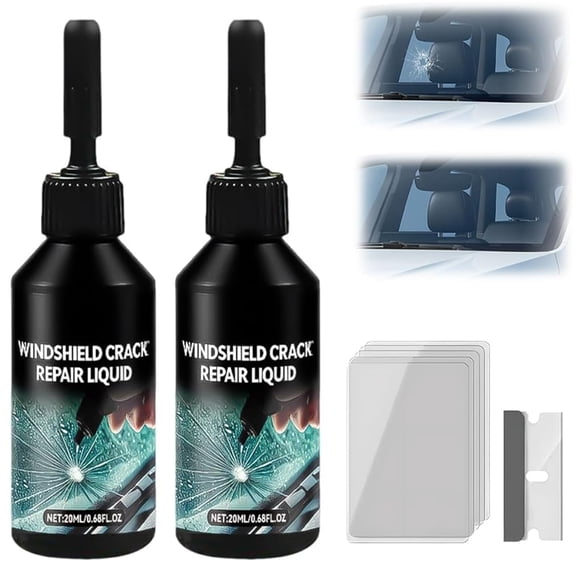 Windshield Chip Repair Kit, Cracked Windshield Repair Kit for Windows, Mirrors, Glasses, Universal Automotive Windshield Crack Repair Liquid for Most Cars (2PC)