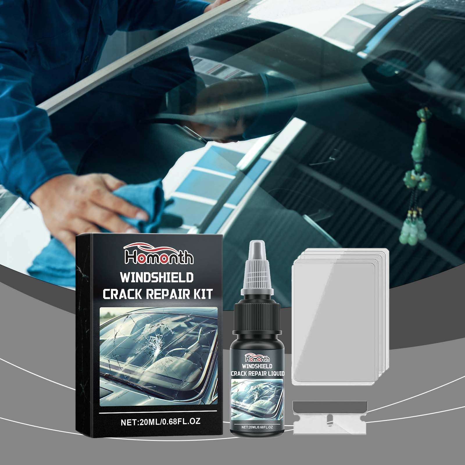 Windshield Chip Repair Kit, Nano Glass Repair Fluid Quick Glass Crack Fix and Windshield Crack