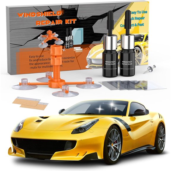 Windshield Chip Repair Kit, Quick-Fix  Windshield Repair Kit,  Glass Crack Repair Tools with Suction Cup for Fixing Auto Chips  Cracks & Bulls Eye, 2 Packs