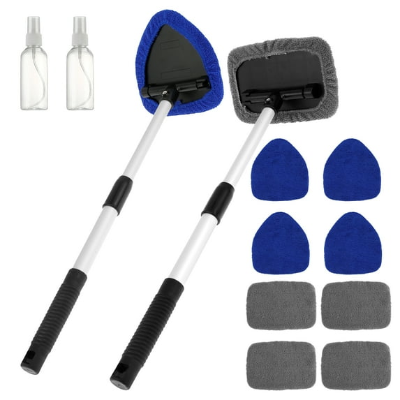 Windshield Cleaner 1 Triangle Head and 1 Square Head Car Window Cleaner with 8 Reusable and Washable Microfiber Pads 2 Spray Bottles Extendable Handle Car Windshield Cleaning Tool for Car Use