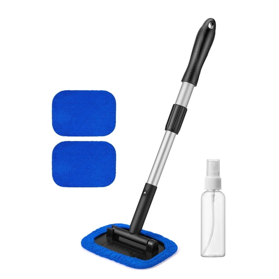 Windshield Cleaner,Microfiber car Window Cleaner with 4 Reusable and Washable Microfiber Pads and Extendable Handle Auto Inside Glass Wiper Kit Blue