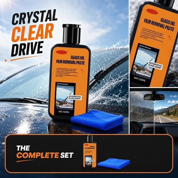Windshield Cleaner, Non-Abrasive Glass Oil Film Removal Paste 120Ml, Invisible Glass Deep Paste for Vehicles, Heavy Duty Glass Degreaser for Cured Oil Marks, Complete Windshield