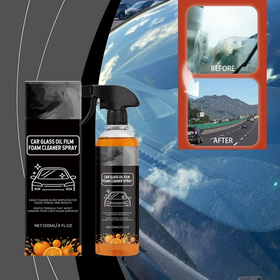 Windshield Cleaner Spray, Streak-Free Foam Removes Oil Film and Grime, Safe for Glass and Window Tints, 120ml Bottle
