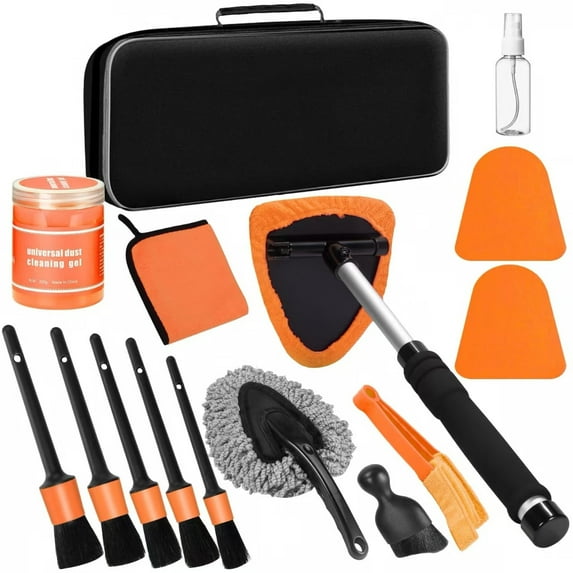 Windshield Cleaner Tool, 15Pcs Car Interior Cleaning Kit, Detailing Kit Cleaner, Detailing Brush, Cleaning Gel, Inside Cleaning Supplies Accessories for Trucks, SUVs, RVs Window