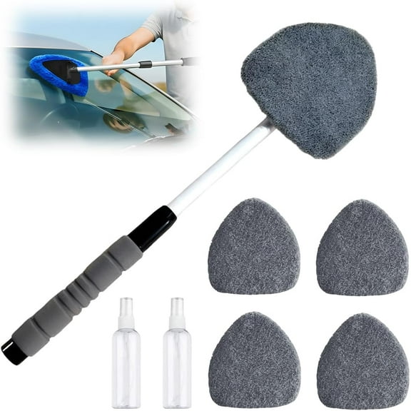 Windshield Cleaner Tool, 180 Degree Rotatable Inside Windshield Cleaning Set, Longer Extendable Windshields Cleaning Tool, Interior Exterior Window Cleaner Tool for Car, 4 Pads 2 Bottles (1, Blue)